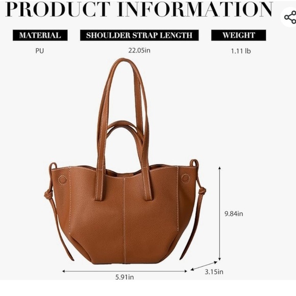 Adolrable camel color leather tote with hand & shoulder strap. Magnetic closure - Picture 2 of 5